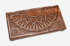 Angled view of the master fan ornament walnut backgammon board