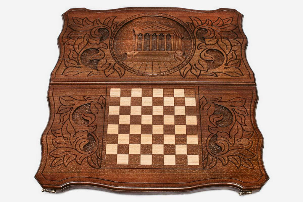 Armenian backgammon set interior with carved points