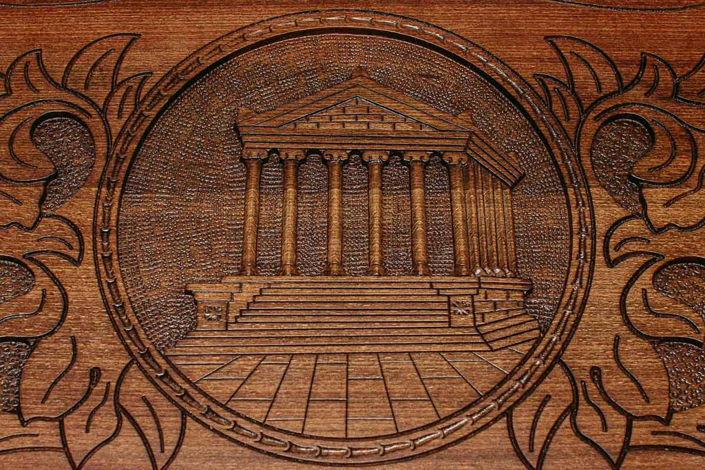 Carved reverse face of the Garni backgammon set