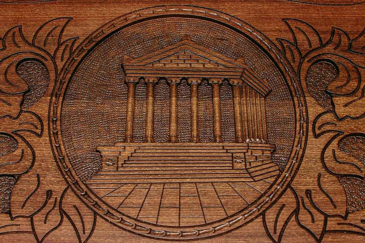 Carved reverse face of the Garni backgammon set