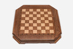 Handmade travel chess set with bronze clasps