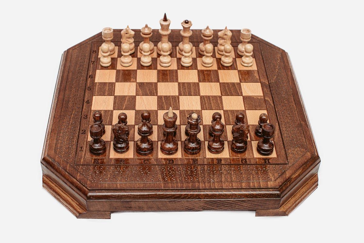 Compact wooden chess board with classic border
