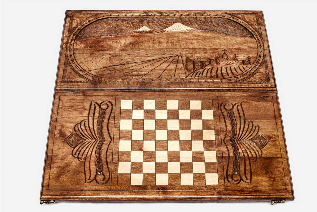 Armenian backgammon set interior with carved points