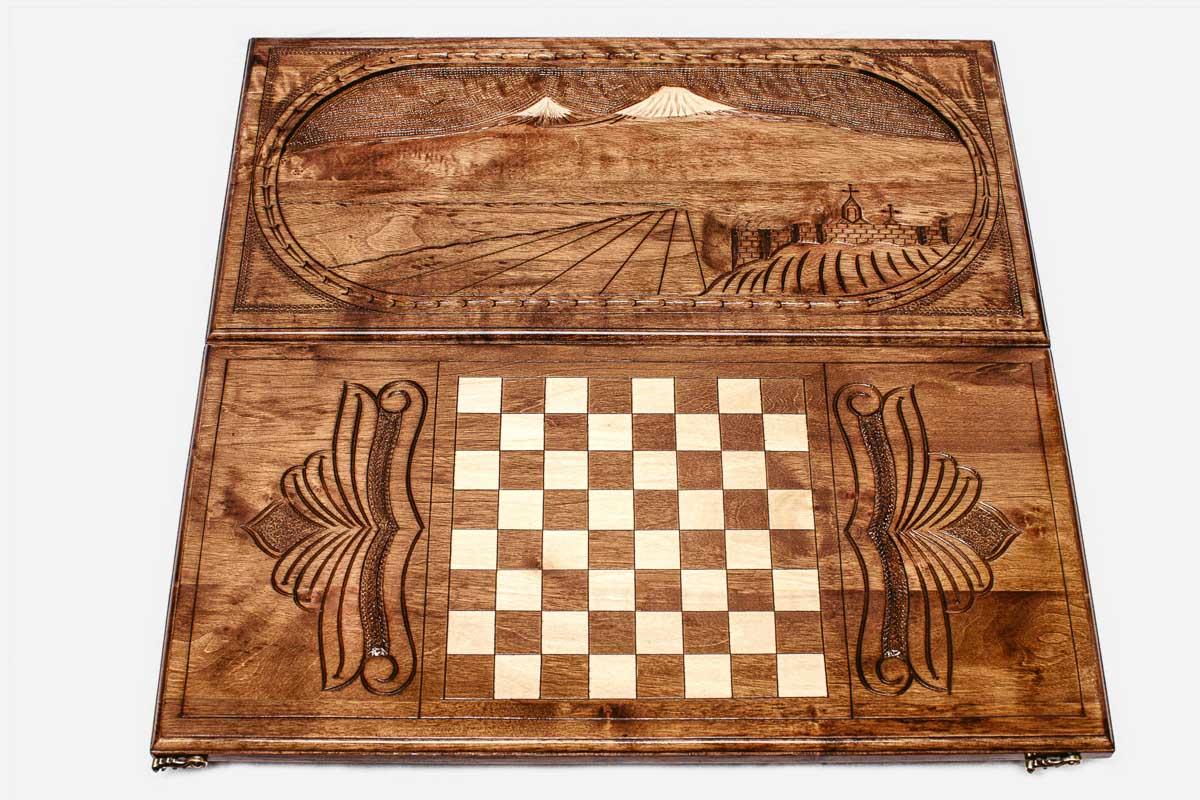 Armenian backgammon set interior with carved points