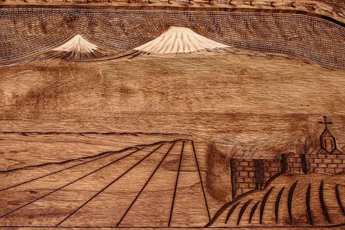 Carved reverse face of the Ararat over Yerevan backgammon set