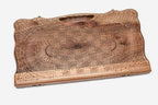 Angled view of the Ararat and Khor Virap walnut backgammon board