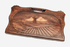 Carved backgammon board with Mount Ararat at its center, propped open