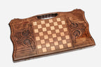 Angled view of the Mount Ararat carved backgammon board