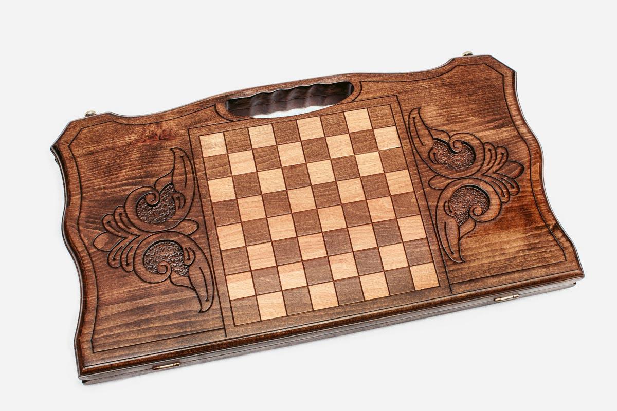 Angled view of the Mount Ararat carved backgammon board