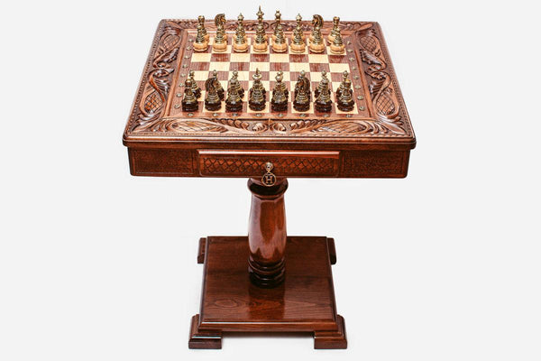 Luxurious chess table with figural bronze pieces