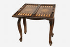 Interlace ornament backgammon table opened flat with checkers set up