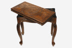 Interlace ornament backgammon table closed, angled view of the legs and lid