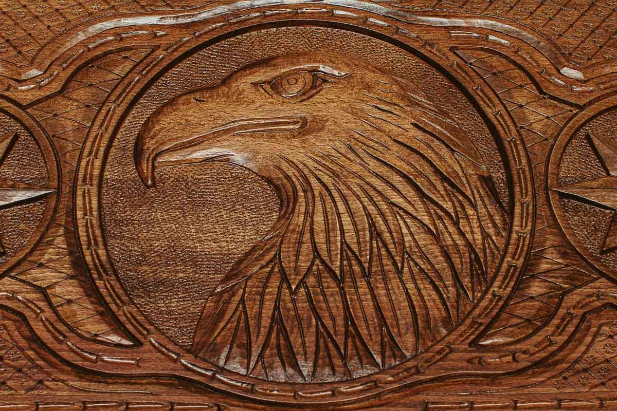 Detail of the carved scrollwork