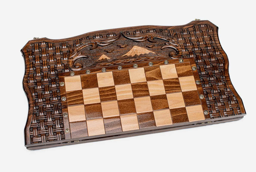 Mount Ararat chess set shown folded