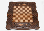 Both peaks of Ararat hand-carved across the wooden chessboard