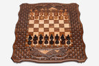 Luxury Armenian chess set with Mount Ararat carved in relief