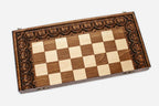 Ornament-carved chess set shown folded