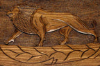The backgammon board opened to show the wooden playing surface