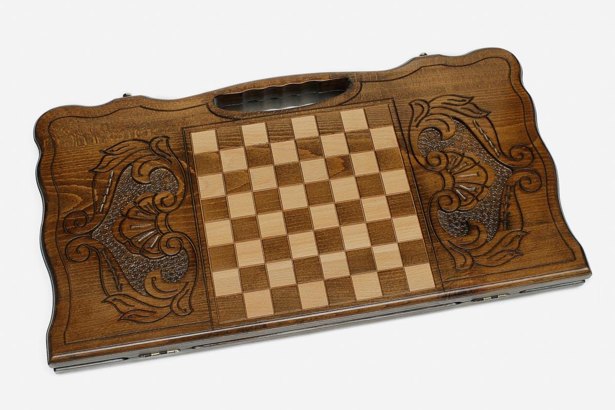 Angled view of the Yerevan carved backgammon board