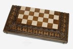 Full-size luxury wooden chess set with ornament border