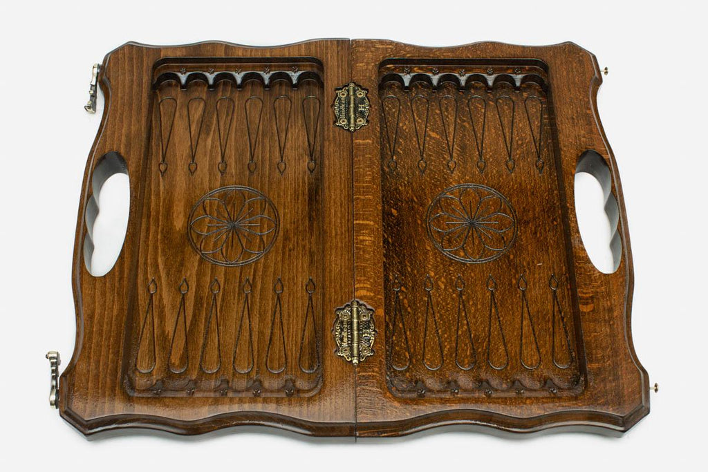Close-up of the lattice carving on the beech board