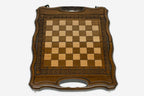 Small wooden chess backgammon set with bronze clasps