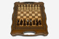 Travel chess set with hand-cut lattice and backgammon inside