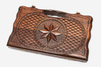 Top-down view of the closed mini backgammon board
