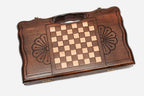Angled view of the mini octagon backgammon board