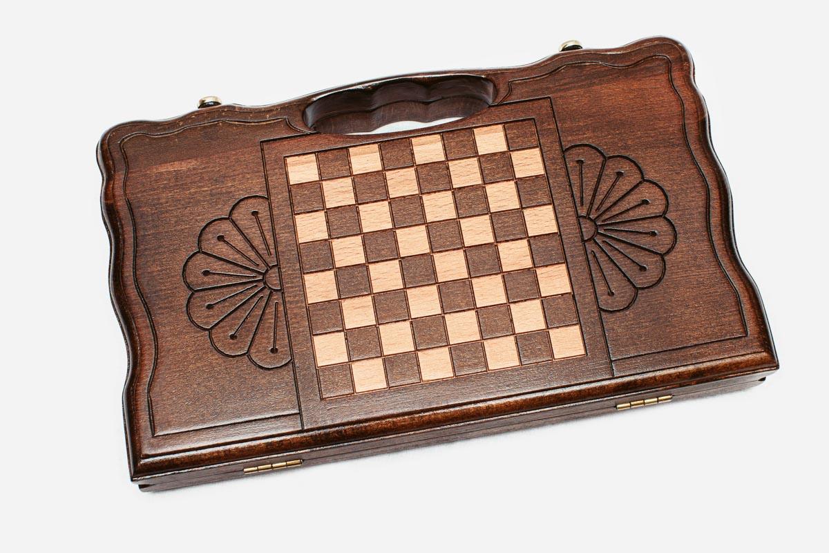 Angled view of the mini octagon backgammon board