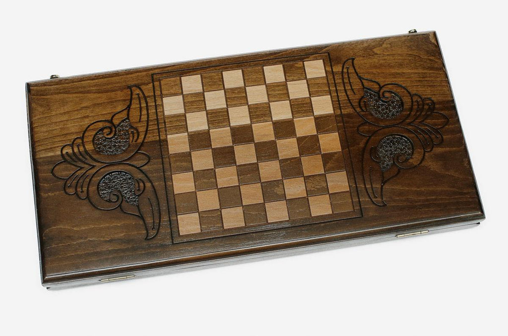 Armenian ornaments backgammon board, angled view