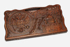 Angled view of the Armenia and Russia carved backgammon board