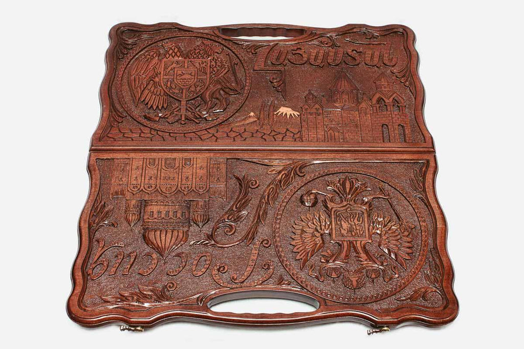 Close-up of the carved Russian church and Cyrillic script