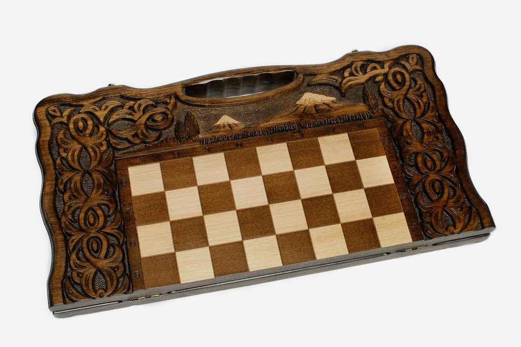 Mount Ararat chess and backgammon set shown folded