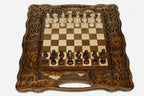 Luxury Armenian chess backgammon set with Mount Ararat carved in relief