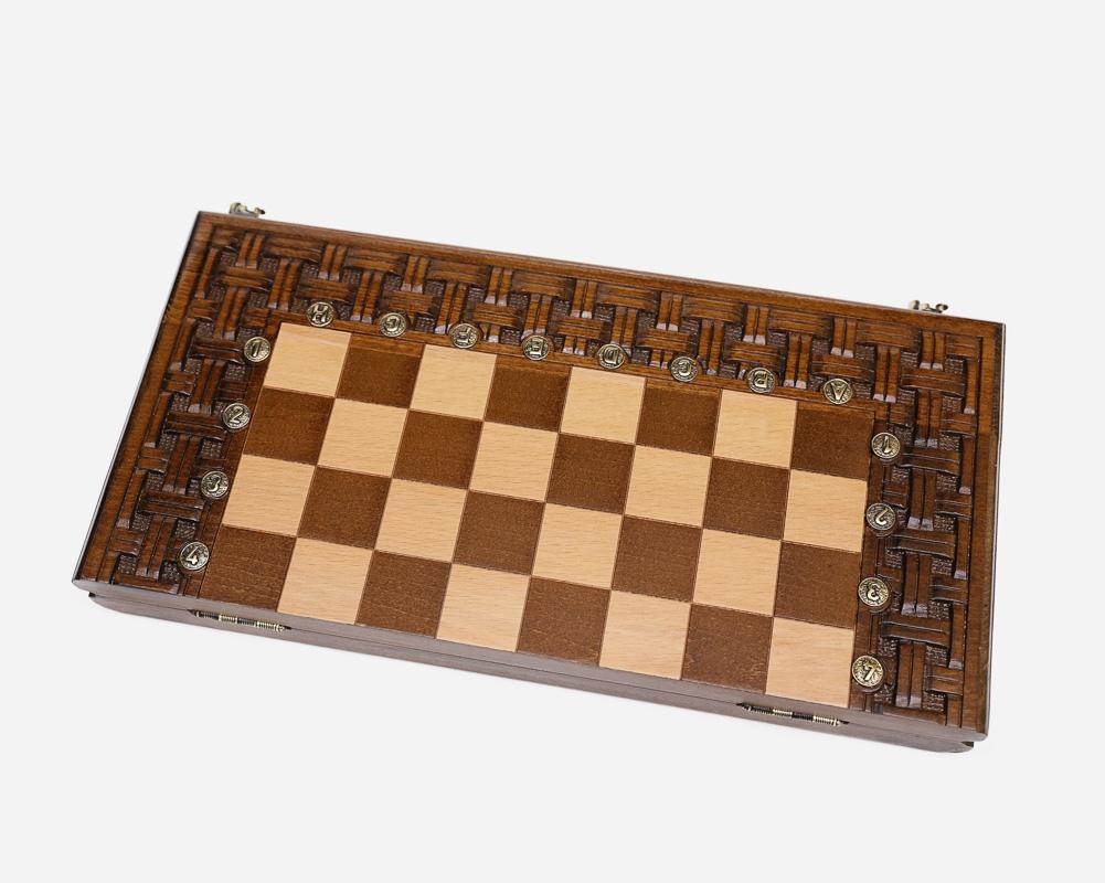 Luxury wooden chess set with bronze clasps