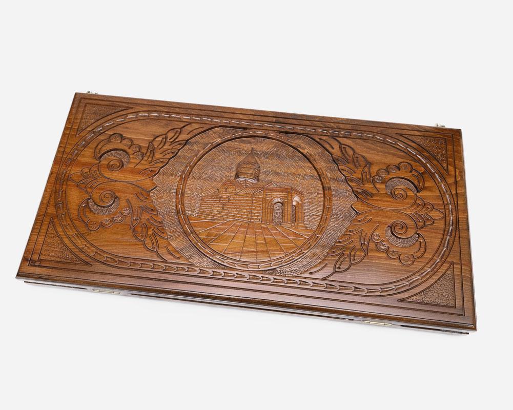 Tatev Monastery Armenian backgammon set with checkers and dice