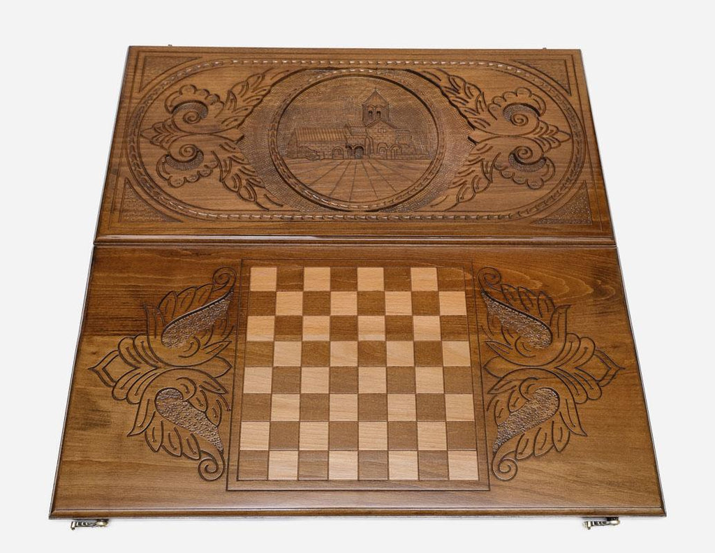Armenian backgammon set interior with carved points