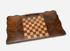Angled view of the David of Sasun carved backgammon board