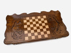 Wolves backgammon set folded, carved pack in formation