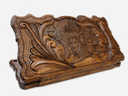Hand-carved wolves in motion on wooden backgammon set