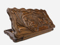 Hand-carved lion pride on wooden backgammon set