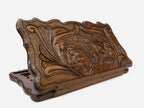 Hand-carved lion pride on wooden backgammon set