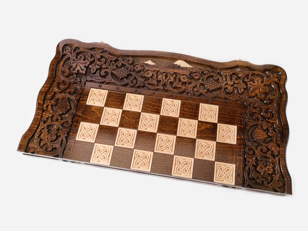 Full-size Armenian chessboard with carved national symbols