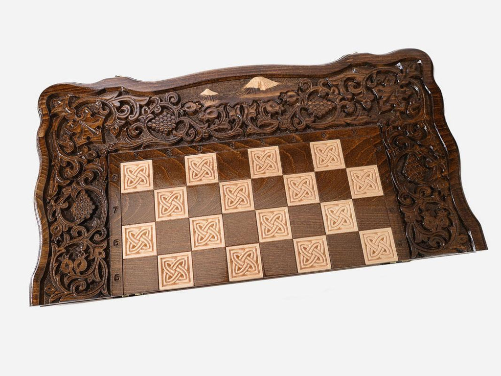 Ararat and pomegranate chess set shown folded