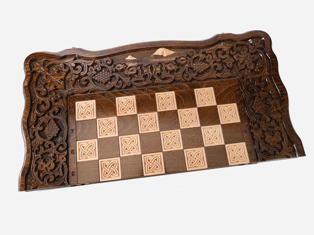 Ararat and pomegranate chess set shown folded