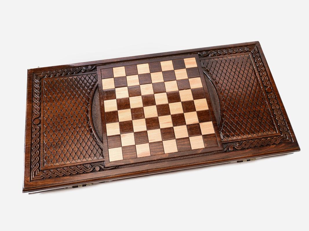 Snowflake ornament backgammon set folded, faceted carving showing
