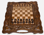 Luxury chess backgammon set with carved hearts