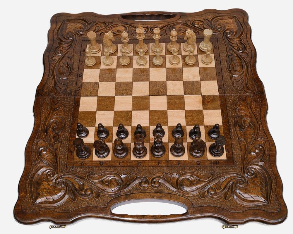 Luxury chess backgammon set with carved hearts
