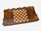 Lion pride backgammon set with checkers and dice